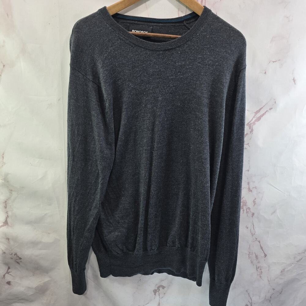 Bonobos Sweater Mens Large Gray Large Slim Merino Wool Lightweight Crew Neck